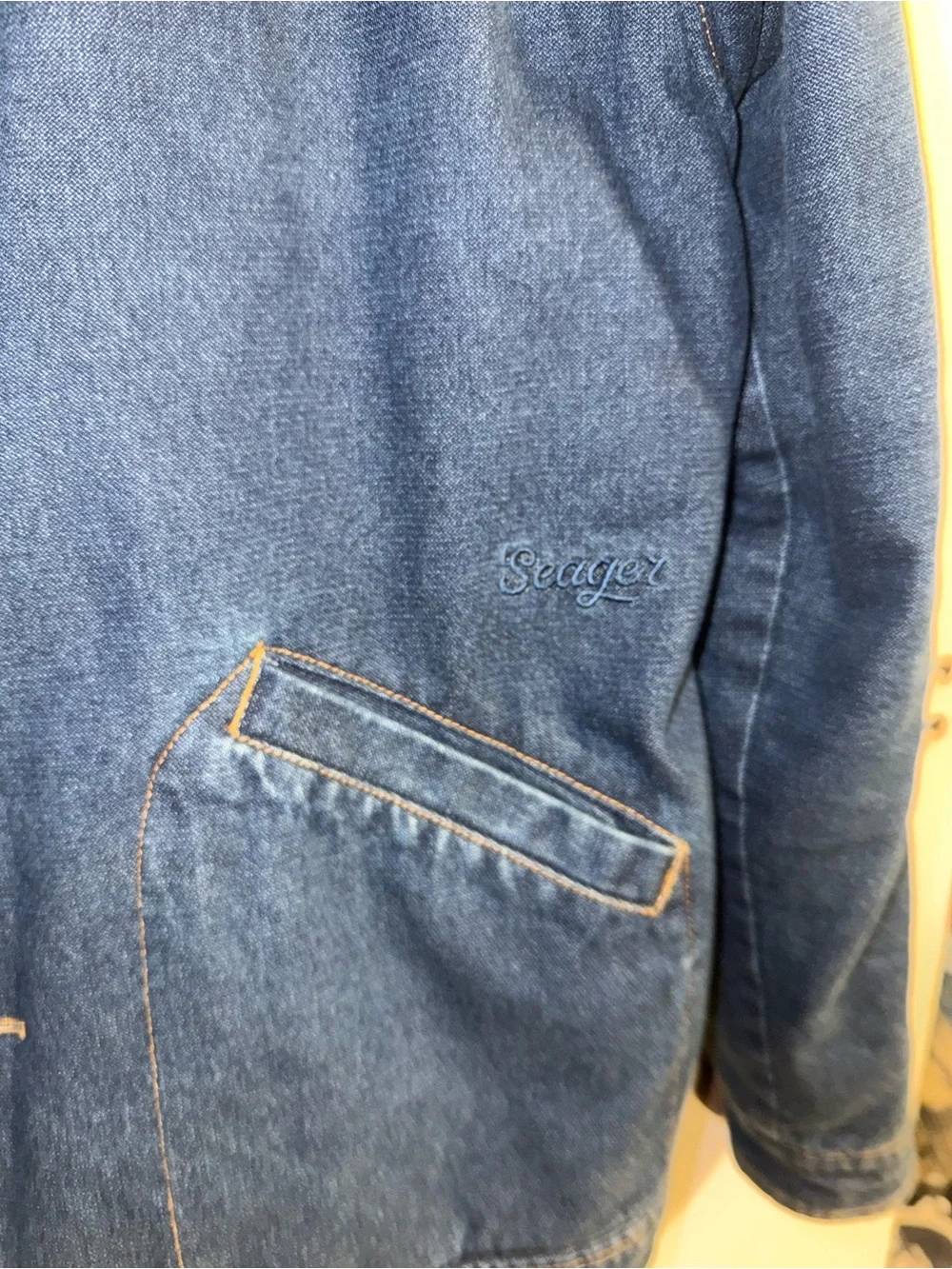 Men's Sherpa-Lined Denim Jacket - Blue with Tan Collar